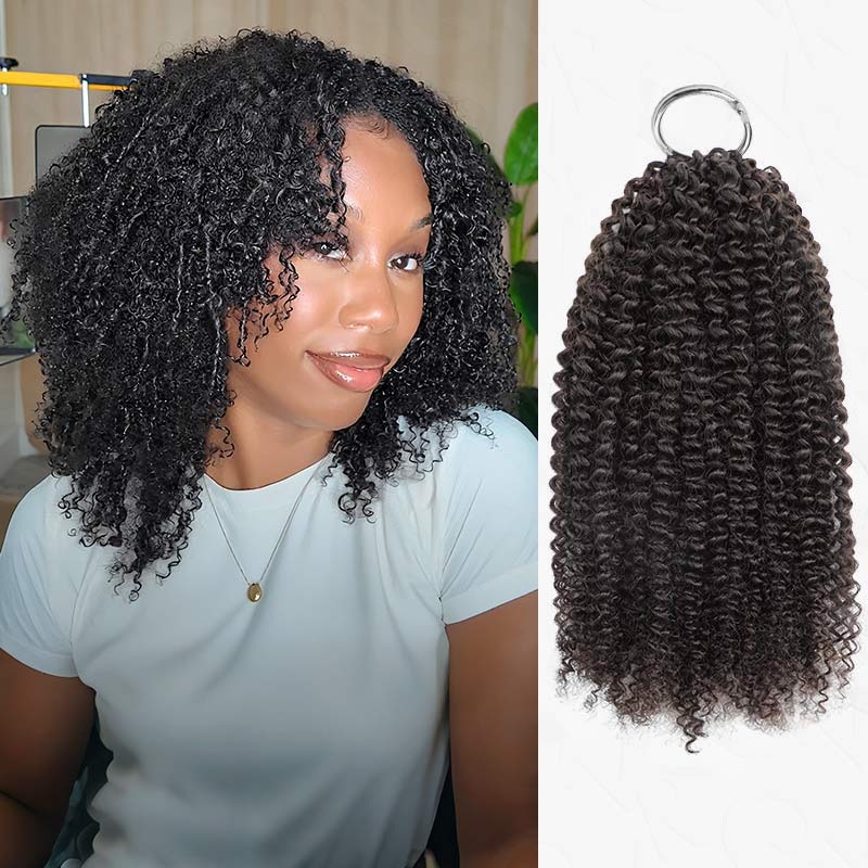 QVR Afro Kinky Curly Crochet Hair Machine Made Natural Black Feather Human Hair Extension Natural Black #1B 14” 3 Packs (Most People Choice)