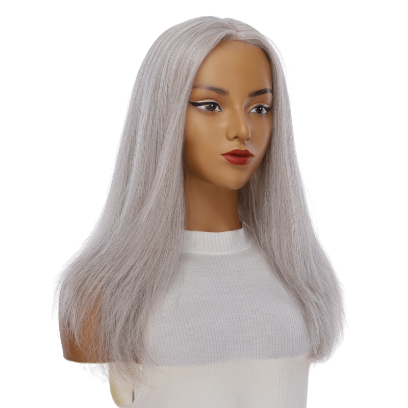 22″ Ponytail Silk Part Wig Snow Grey Zig Zag Lace Front