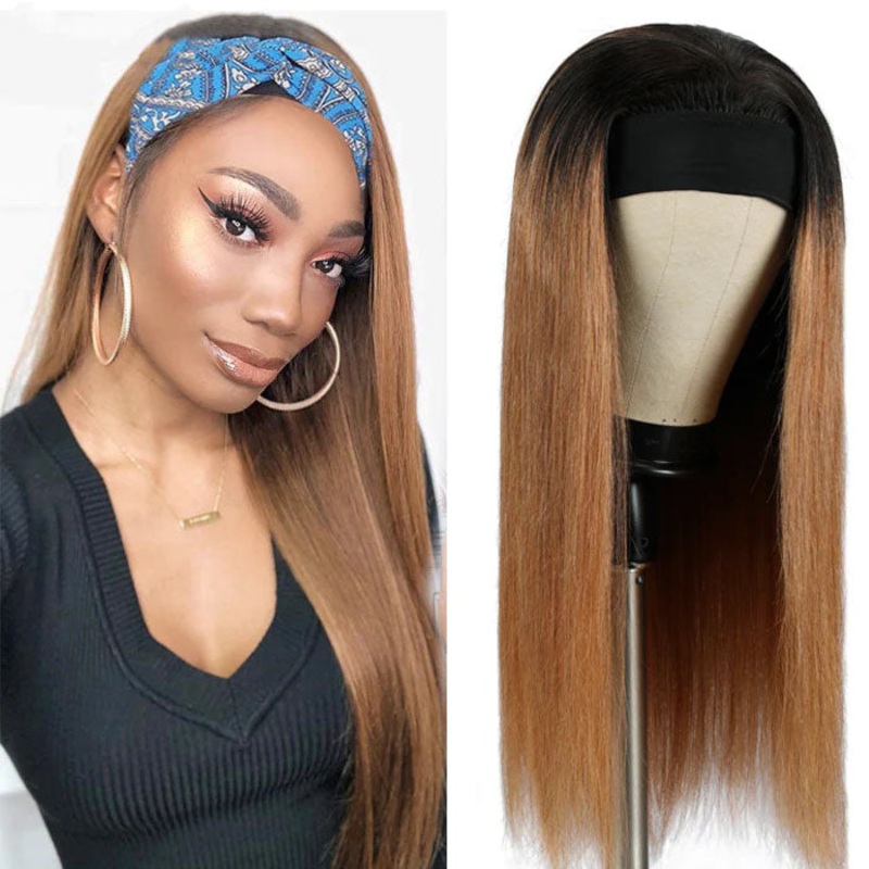 #30 Chestnut Brown Headband Wigs Straight/Body Wave Human Hair Half Wigs with Various Headbands 14 #30 Straight 150%