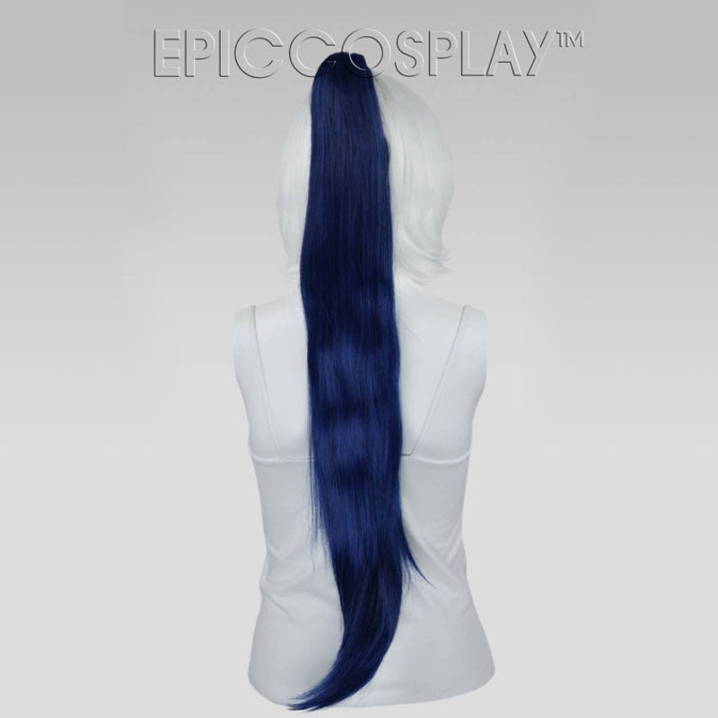 35″ Blue Black Fusion Straight Ponytail Clipon