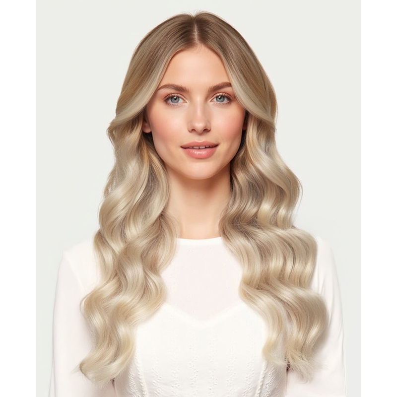 invisible clip-in hair extensions shadow root white blonde. 14″ Classic