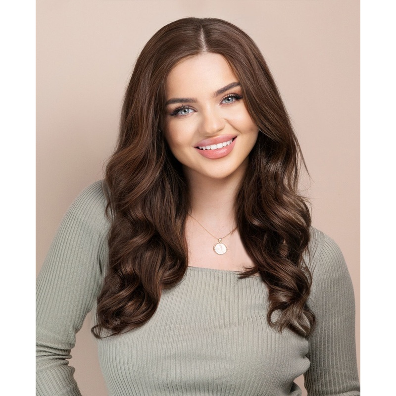 lace front human wig – 18″ medium brown.