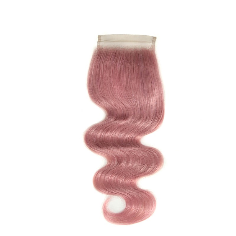QVR Virgin Human Hair 4*4 Body Wave Closure Pink2 16″