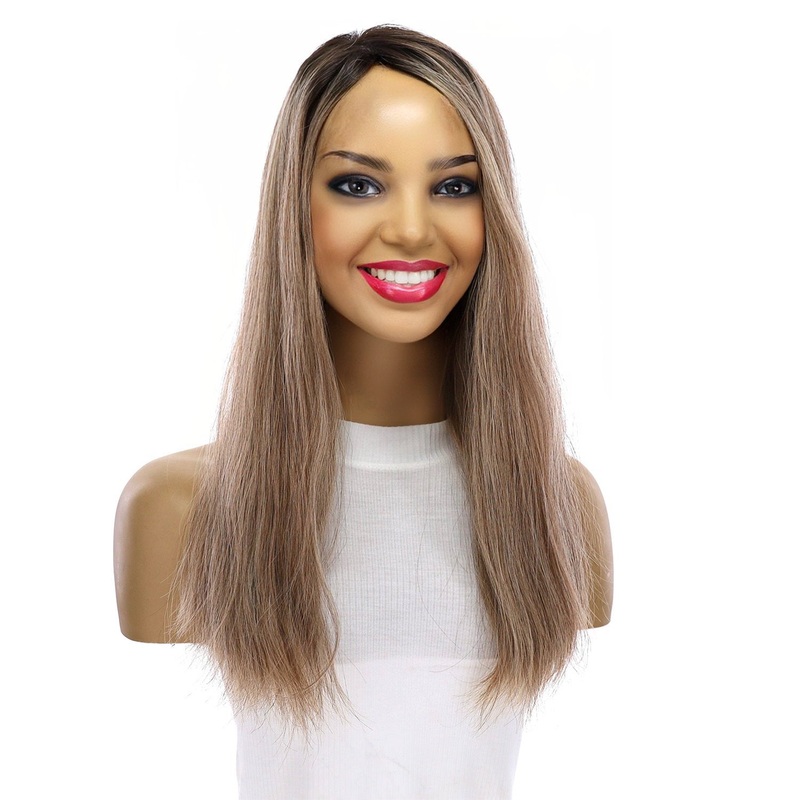 18″ Emerald Silk Top Topper Medium Brown w/ Highlights Slightly Wavy