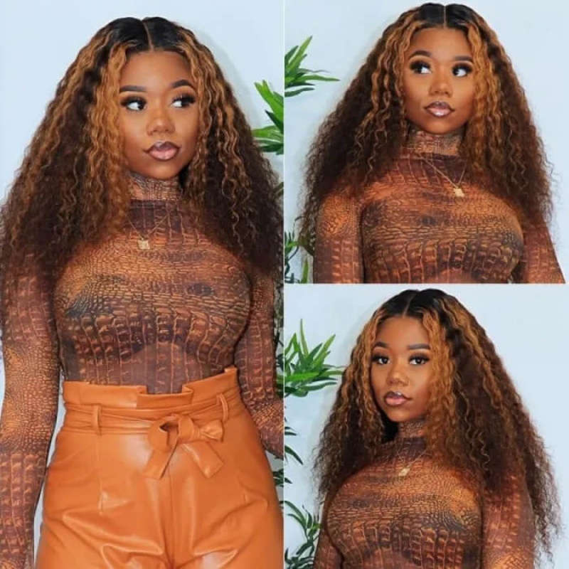 1B/30 Ombre Balayage Highlight Curly Human Hair Wigs Glueless 13×4/13×6 HD Lace Frontal Wigs Pre Plucked 14 13×4 Lace 150%