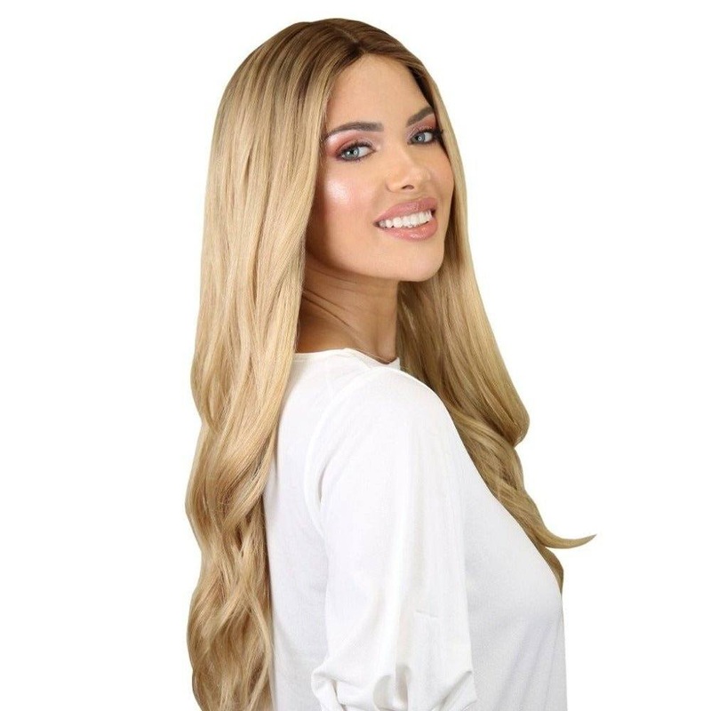 26″ Ponytail Silk Top Wig Golden Blonde Zig Zag Lace Front
