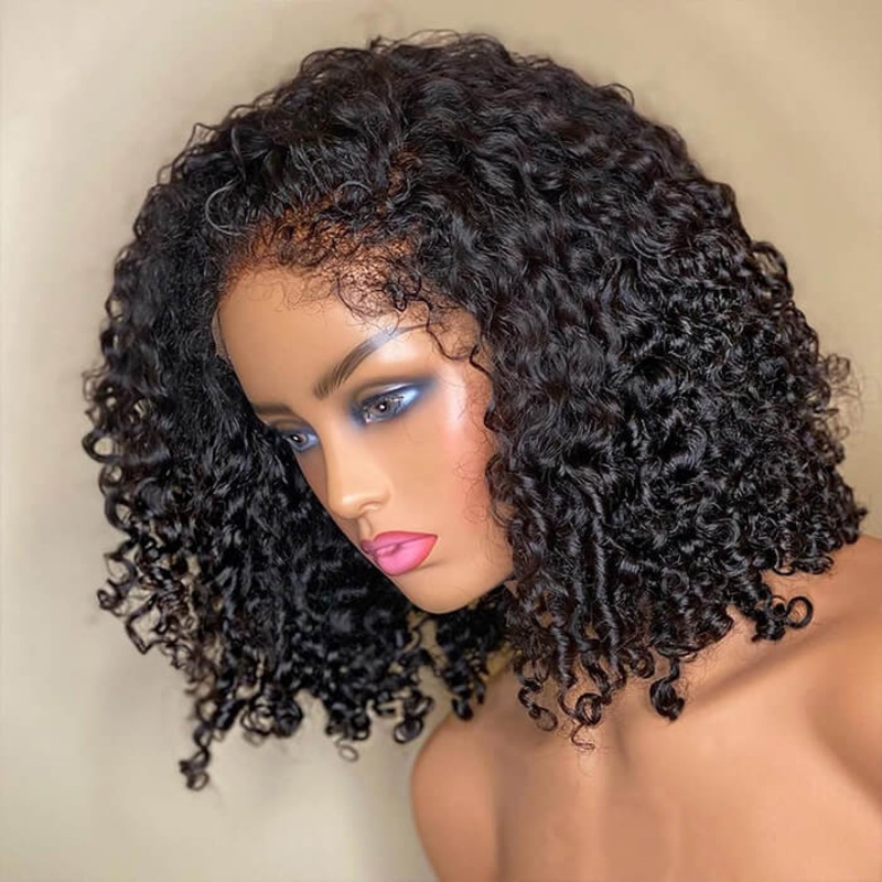 4C Edges Lace Front Bob Wig Glueless Curly Human Hair Wig with Pre Plucked Hairline 220% Density 12 8×5 Pre Cut Lace 150%