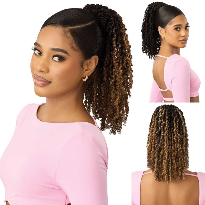 Outre Pretty Quick Synthetic Drawstring Ponytail – Yanki Curl 14″ 1 JET BLACK