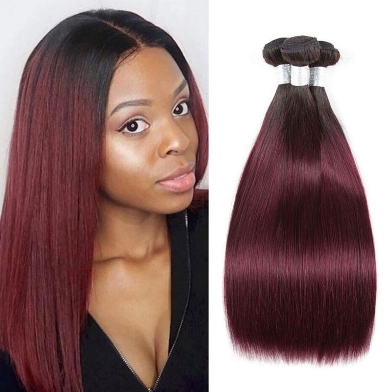 QVR Remy Human Hair 3 Bundles Straight Hair T1B/99J 10″10″10″