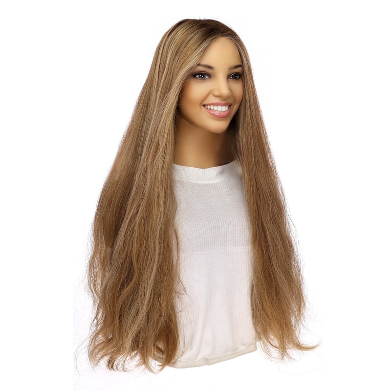 26″ Divine Lace Top Wig Medium Blonde w/ Highlights Wavy Zig Zag Lace Front