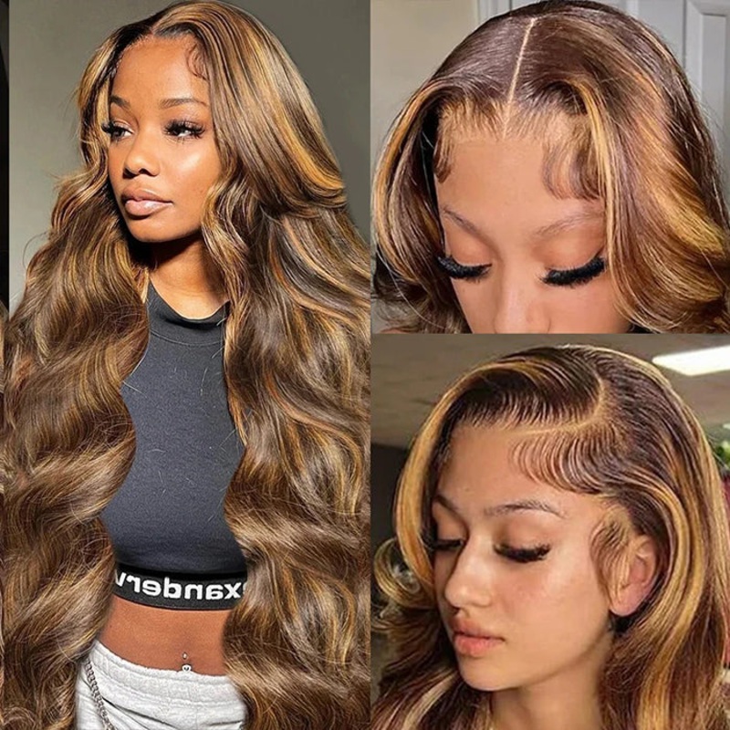4/27 Honey Blonde Highlight 5×5 HD Transparent Lace Closure Human Hair Wigs 14 Straight 150%