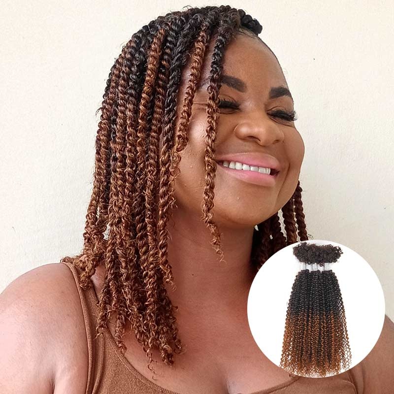 50% OFF| Afro Kinky V Bulk Natural Curly Human Hair for Kinky Twist #Ombre T2/30 (Hot) 3 Packs (Full Head) 10”