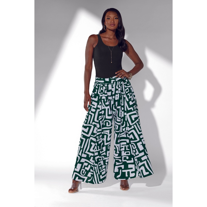 Abstract Print Palazzo Pant & Headband by Studio EY DARK GREEN/WHITE OS