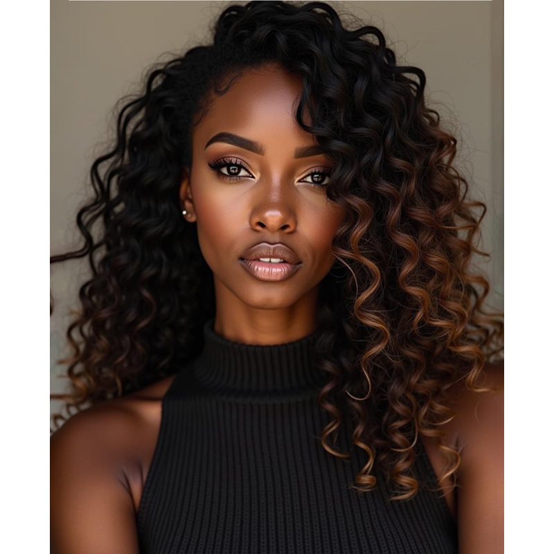 curly (3A curls) clip-in hair extensions mocha balayage. 14″ Regular Classic
