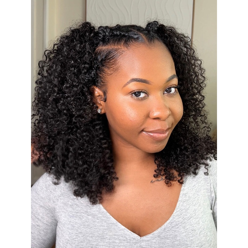 CurlyMe 3 In 1 Half Wig Afro Kinky Curly Glueless Install Half Wig With Draw-string Beginner Friendly 180% 10
