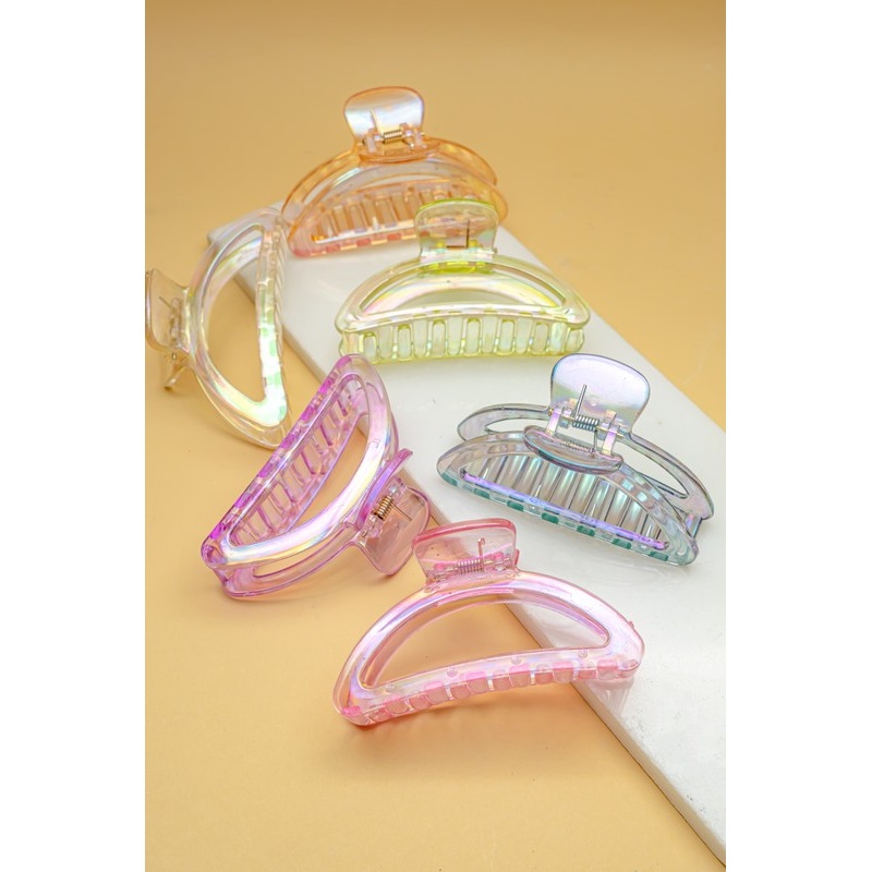 Iridescent crescent shape big claw hair clip Yellow one size
