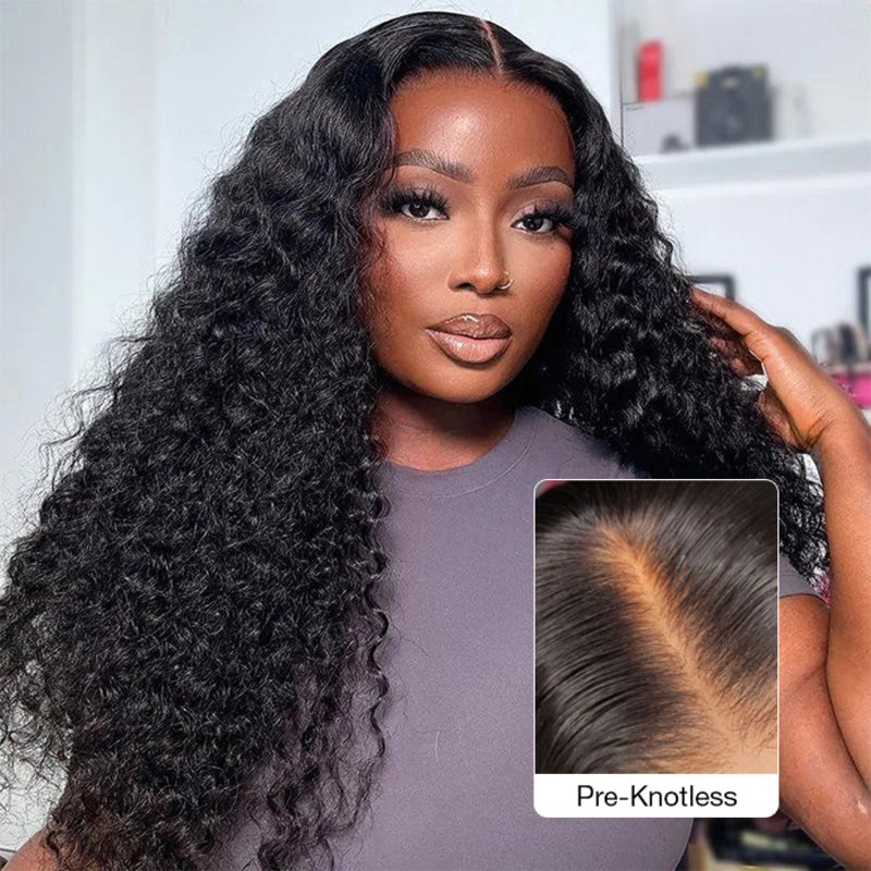 Pre-Cut HD Lace 8×5 Pre Bleached Curly Human Hair Wigs Put on and Go Glueless Wig Super Secure 20 Pre-Cut Lace & Plucked & Bleached 220%