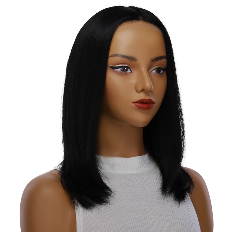 16″ Ponytail Silk Part Wig Jet Black Zig Zag Lace Front