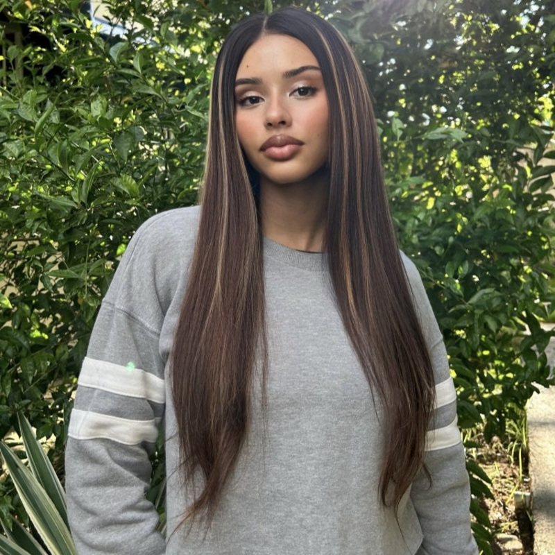 26 inches = $209.9 | Blonde Highlight Silky Straight Ear-to-ear Glueless 13×6 Frontal HD Lace Long Wig Pre-Cut Lace 26