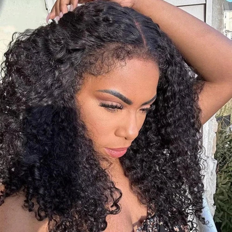 4C Edges Hairline Wig Kinky Curly 5×5 HD Lace Closure Wigs Human Hair With Curly Baby Hair Realistic Hairline 12 Pre Cut 5×5 Lace Natural Black