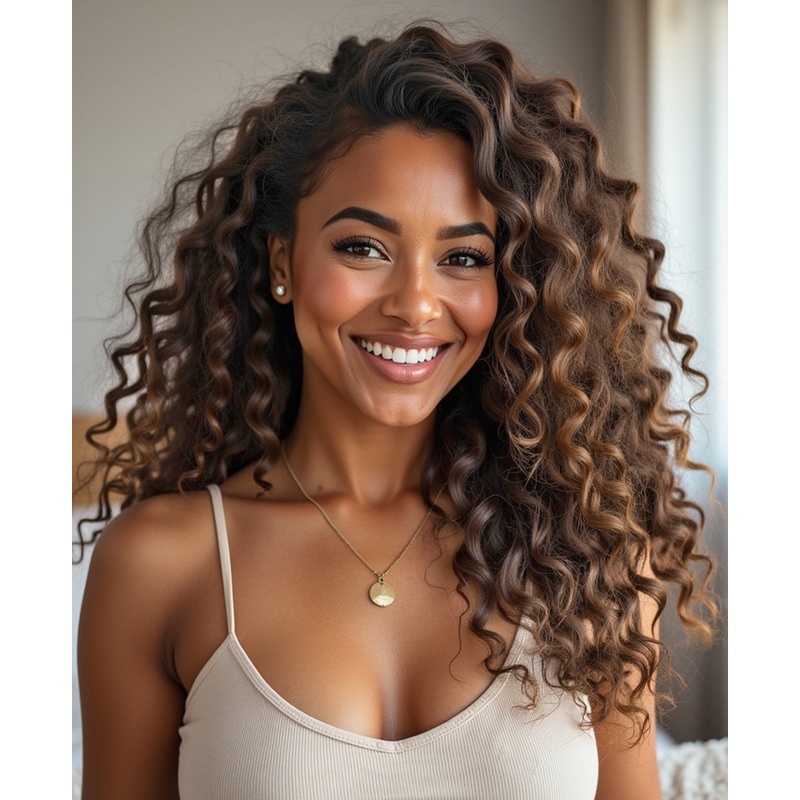 curly (3A curls) clip-in extensions light brown. 14″ Regular Classic