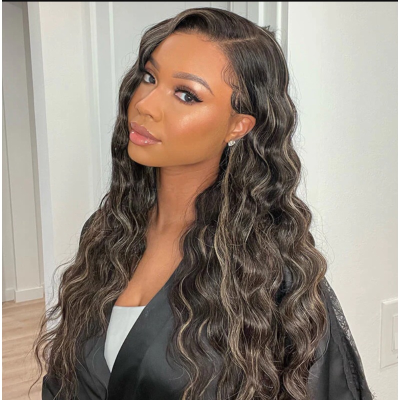 New Highlight Gold Sand Transparent 13×4 Lace Frontal Wigs Body Wave/Straight/Jerry Curly Human Hair Color Wig Body Wave 13×4 14