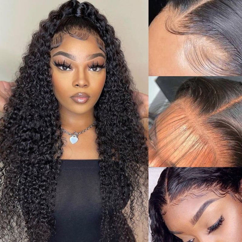QVR Glueless 13×4 HD Lace Frontal Wig Curly Wigs Human Hair Wigs For Black Women 14 180% 13×4 HD Lace