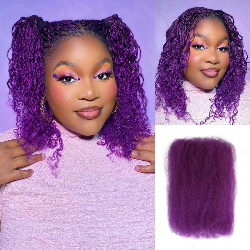 QVR New Purple Color Afro Kinky Bulk Human Hair For Braiding DreadLock Purple 3 Packs (Full Head) 10”