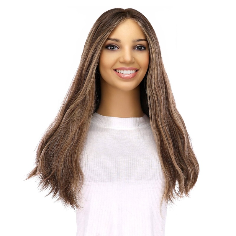 20″ Divine Lace Top Wig Medium Brown w/ Highlights Wavy Zig Zag Lace Front