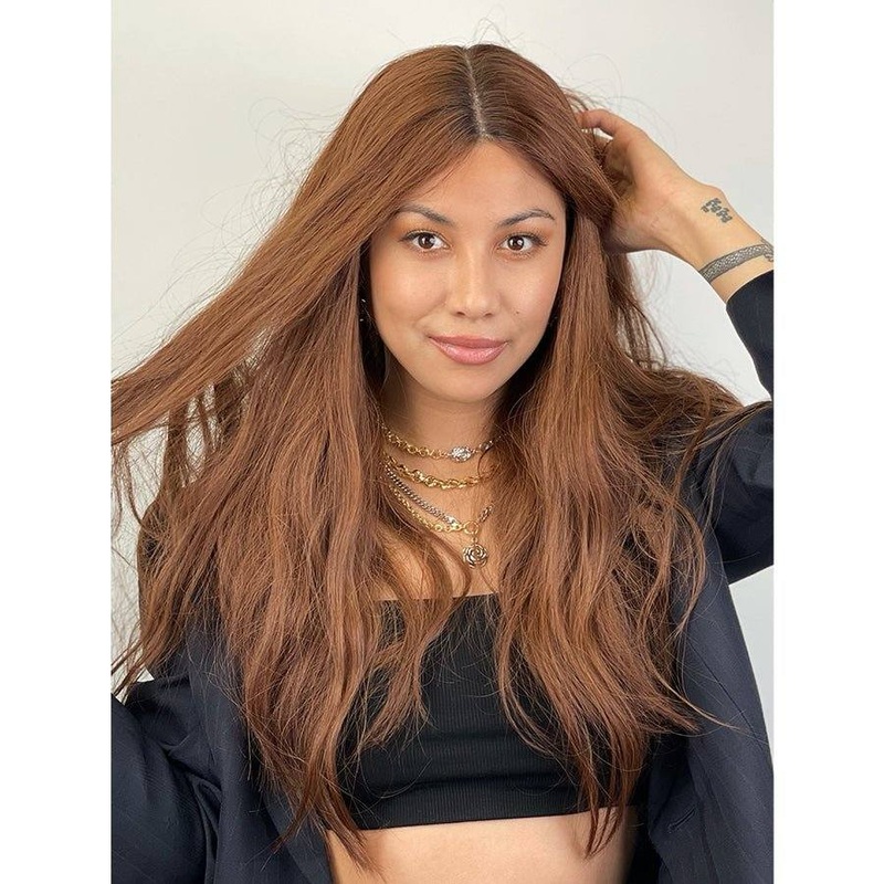 26″ Ponytail Silk Top Wig Copper w/ Partial Rooting