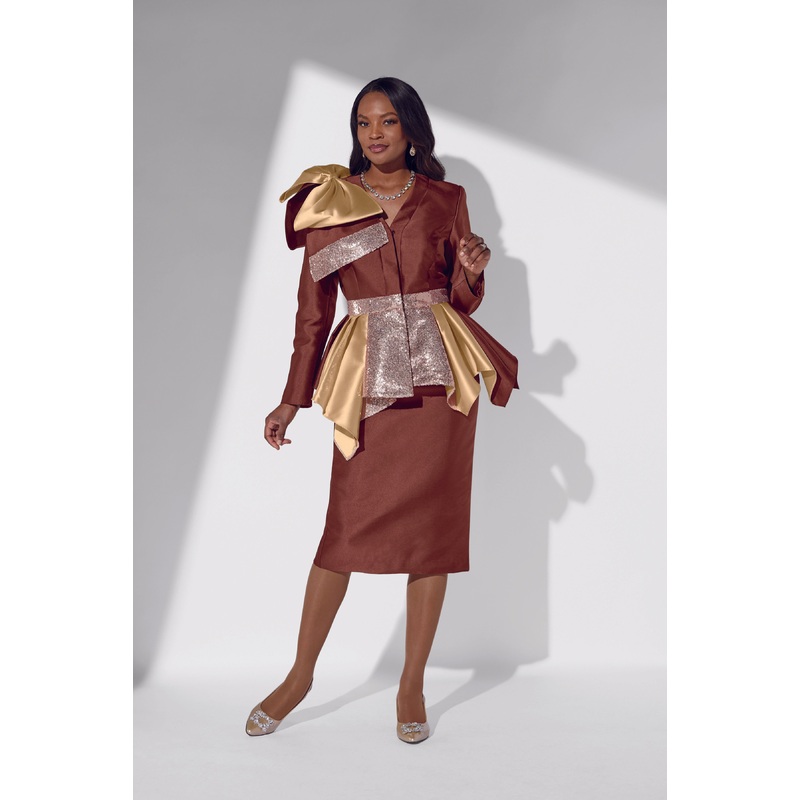 Boldly Bowed Women’s Peplum Suit by EY Boutique BROWN MULTI 16