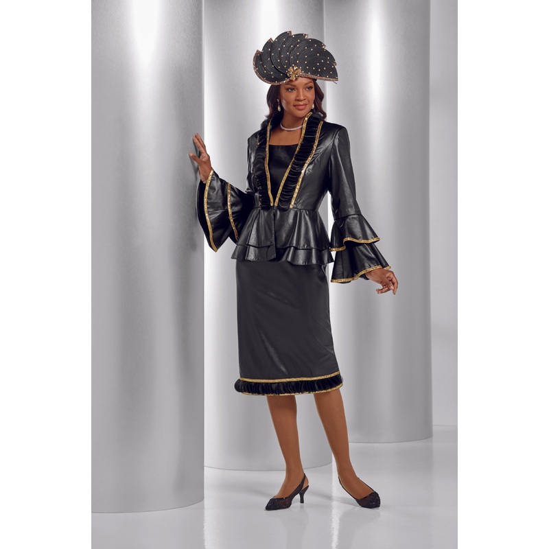 Elegantly Bordered Leatherette Women’s Suit by Lisa Rene Black Label BLACK 18