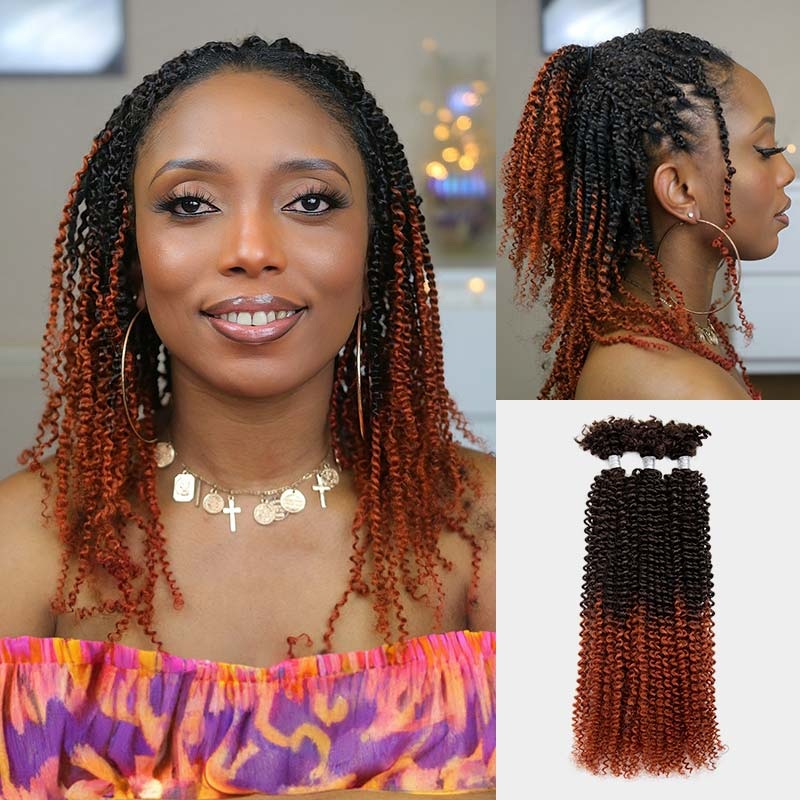 QVR Ombre T2/350 Afro Kinky V Bulk for Kinky Twist Crochet Braiding Hair Ombre #T2/350 3 Packs (Full Head) 10”