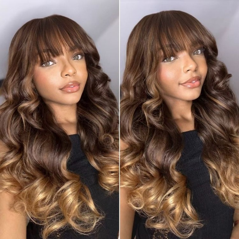 Weekly Special | Luvme All-Day Comfort Wig Ombre Blonde Highlight Loose Body Wave Glueless 7×6 Closure HD Lace Human Hair Wig with Bangs Pre-Cut Lace 14