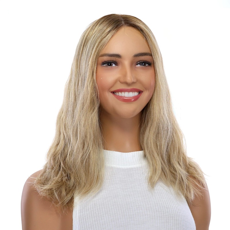 16″ Ponytail Silk Part Wig Ash Blonde Wavy Zig Zag Lace Front