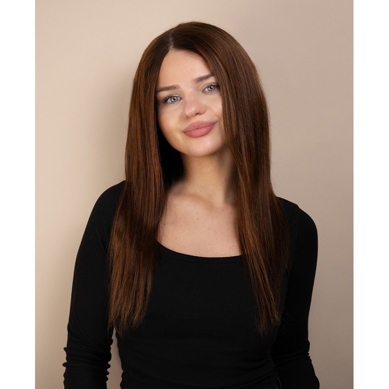 full lace human wig – 18″ medium brown.