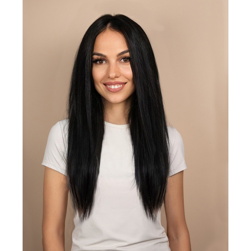 full lace human wig – 18″ natural black.