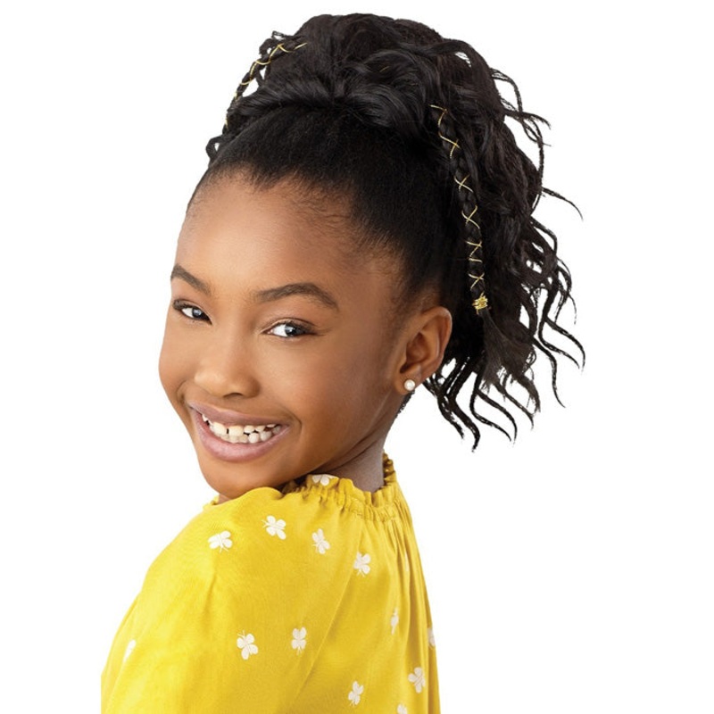 Outre Lil Looks Drawstring Ponytail – GOLD ACCENTED NATURAL WAVE 12″ 1
