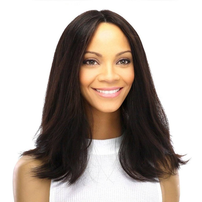 16″ Ponytail Silk Part Wig Soft Black Zig Zag Lace Front