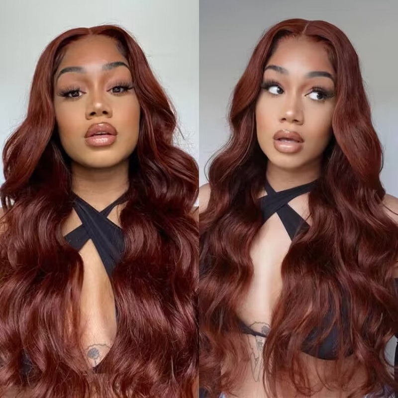 #33 Reddish Brown Color Glueless 8*5 Pre Cut HD Lace Closure Wigs Ready & Go Wig 16 #33 Reddish Brown Color Straight