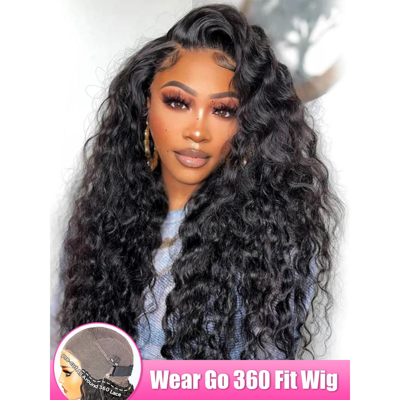 CurlyMe 360 Fit Pre-Cut Lace Wear Go Pre-Bleached Loose Deep Wave Human Hair Pre-Plucked Wig 10