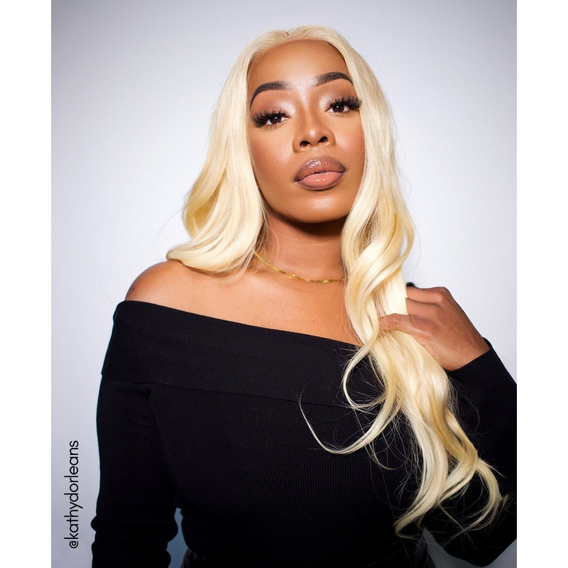 front lace human wig – 20″ bombshell blonde.