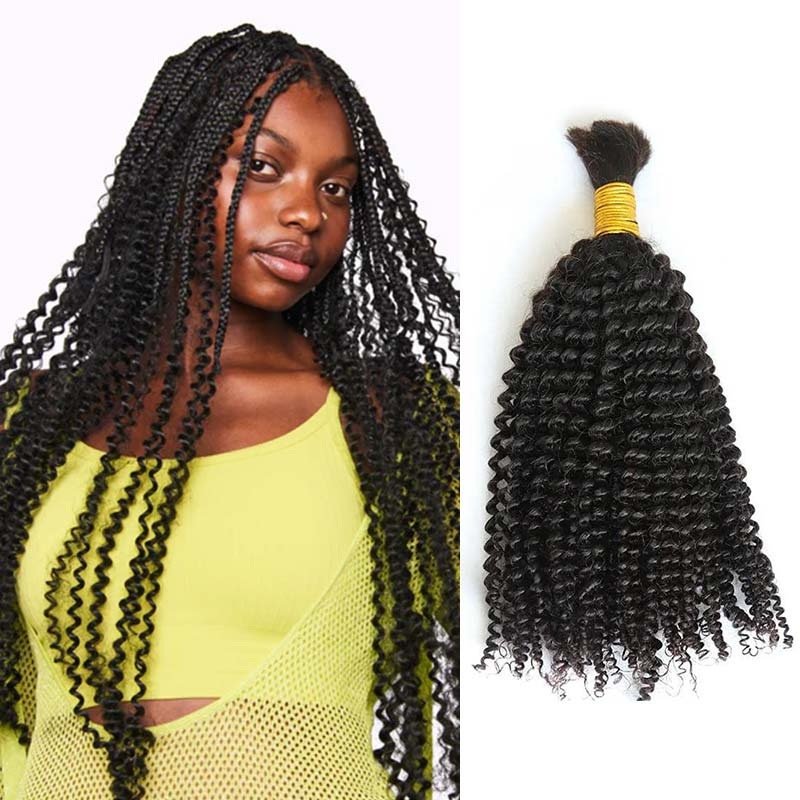 QVR Kinky Curly Bulk Hair Extensions for Boho Knotless Braiding Natural Black #1B 3 Packs (Full Head) 12”