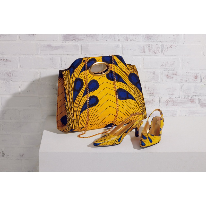 Anaya’s Ankara-Print Slingback Heels by EY Boutique YELLOW/BLUE 9M