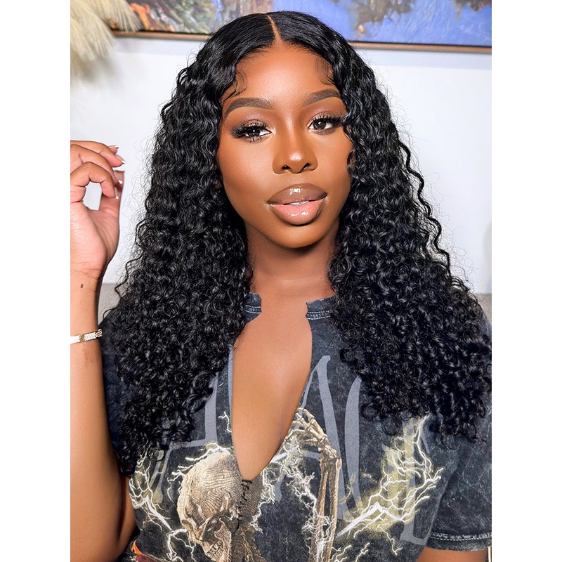 CurlyMe 6×4 HD Lace Glueless Water Wave Wig Wear Go Pre Cut Lace Closure Wig Bleached HD Lace 8(bob)