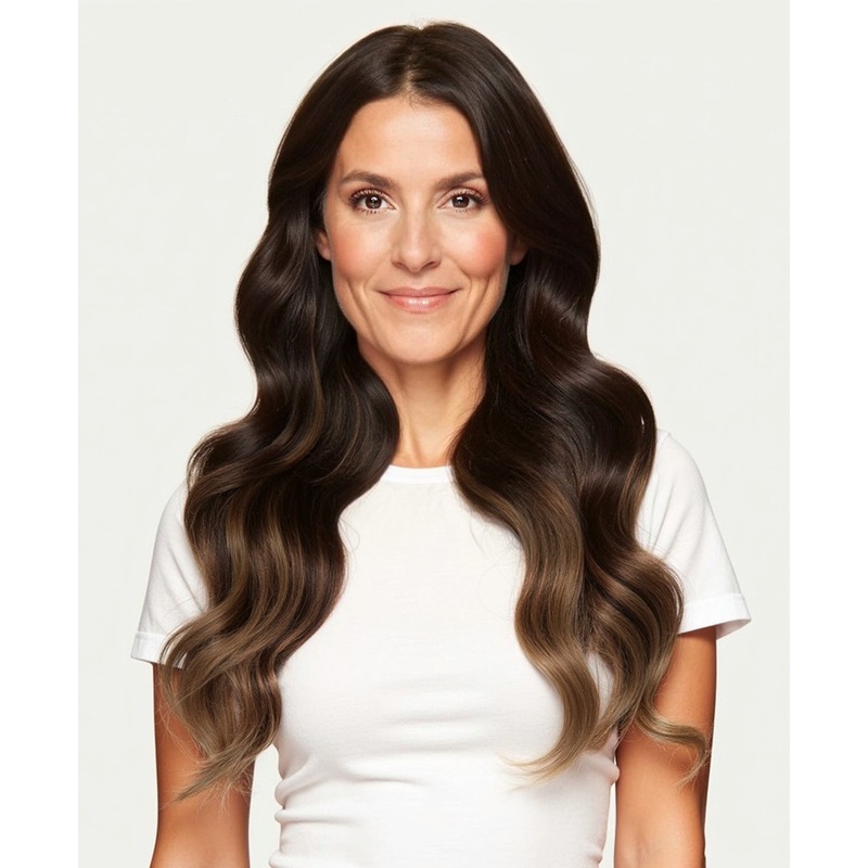 invisible clip-in hair extensions brown melt. 14″ Classic