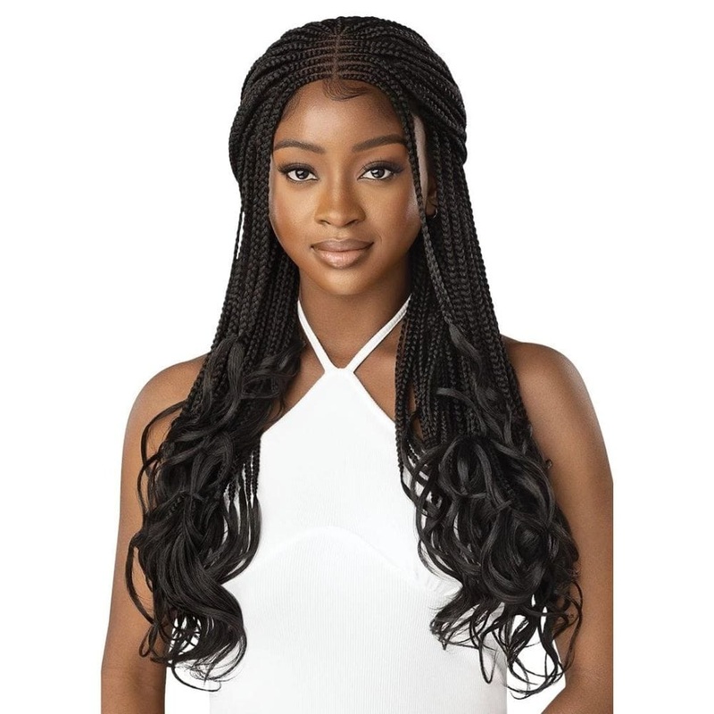 Outre Pre-Braided Lace Front Wig – Middle Part French Curl Box Braids 26″ 1 JET BLACK