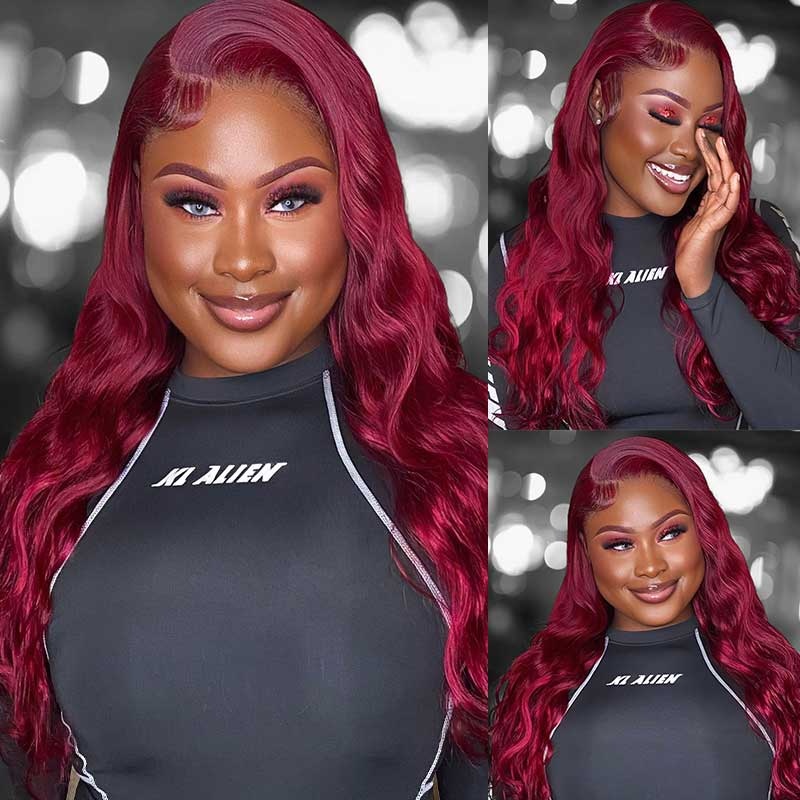 QVR 5×5/13X4 Lace Frontal 99J Burgundy Red Wig Body Wave Human Hair Wigs Affordable Price 16 5X5 Lace 210%