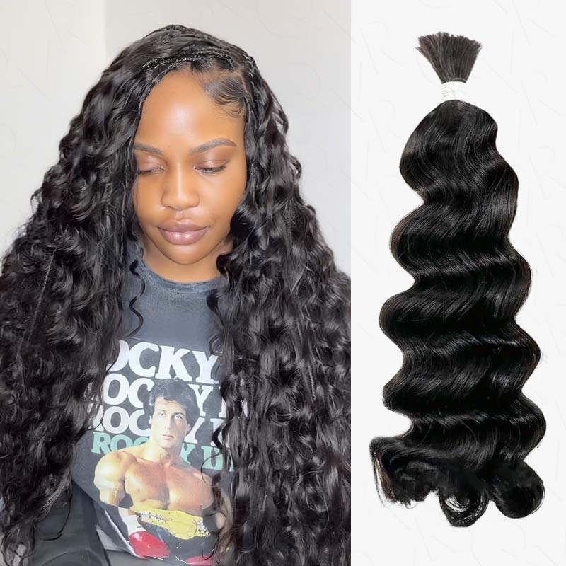 QVR Loose Wave Bulk Hair Extensions for Boho Knotless Braiding Loose Wave 3 Packs (Full Head) 14”