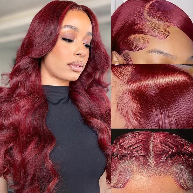99J Burgundy Color Glueless 5×5 HD Lace Closure Wigs Human Hair 180% Density 12 Straight 5×5 HD Lace